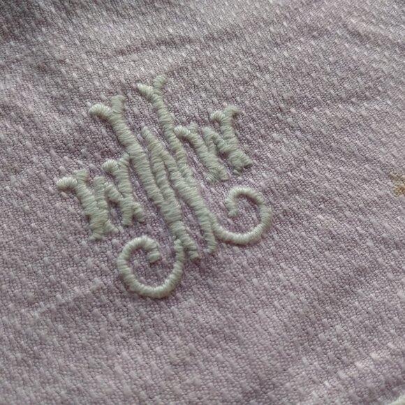 Vintage Mauve Tea Towel Napkin Monogram W Light Purple Retro Kitchen Dining - Picture 2 of 9